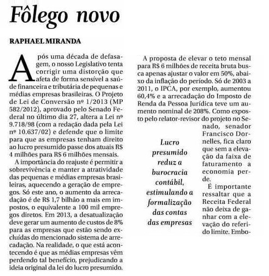 Artigo Fôlego Novo – Jornal O Globo