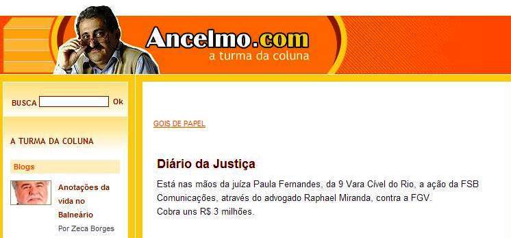 Nota no Ancelmo Gois – Jornal O Globo